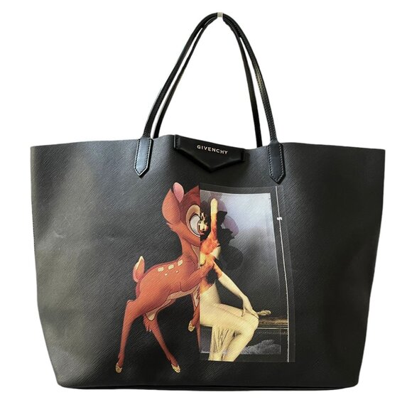 Givenchy Bambi Disney Textured Coated Canvas X-Large Antigona Tote Black Purse H - Picture 4 of 16